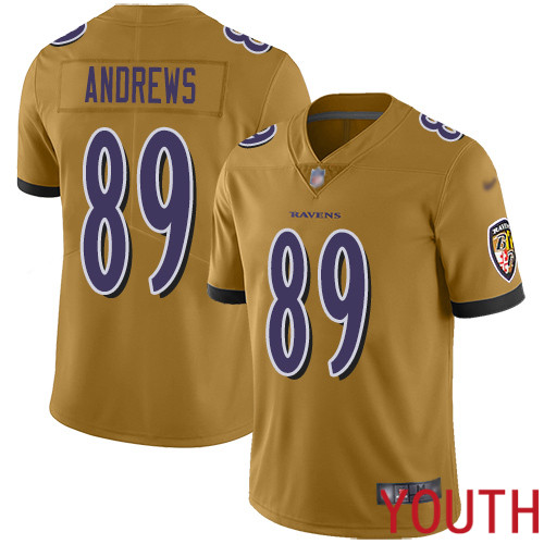 Baltimore Ravens Limited Gold Youth Mark Andrews Jersey NFL Football #89 Inverted Legend->youth nfl jersey->Youth Jersey